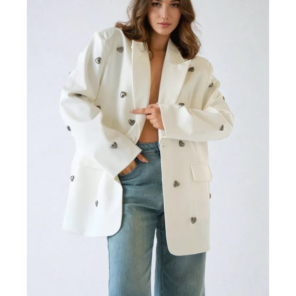 White Heart-Embellished Women's Jacket